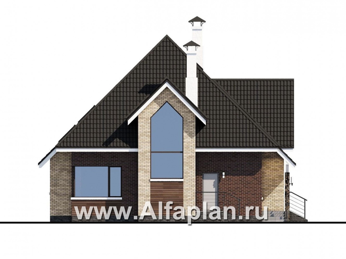 Проекты домов Альфаплан - «Персей» - проект дома с мансардой из кирпича, с террасой, современный стиль - изображение фасада №3