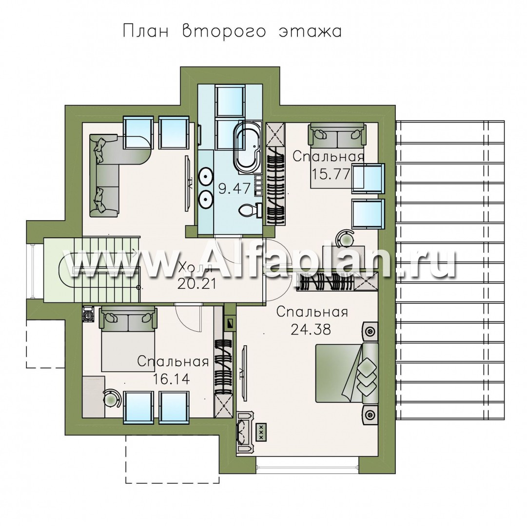 Проекты домов Альфаплан - «Персей» - проект дома с мансардой из кирпича, с террасой, современный стиль - план проекта №2