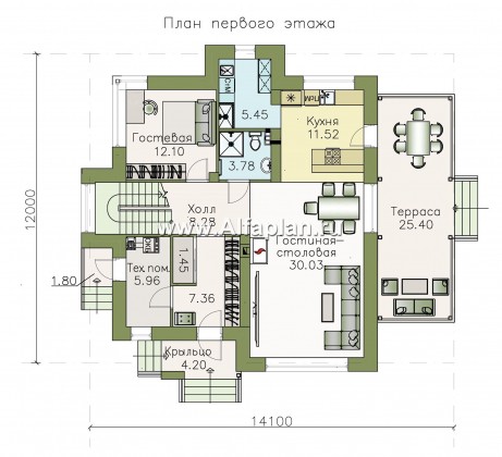 Проекты домов Альфаплан - «Персей» - проект дома с мансардой из кирпича, с террасой, современный стиль - превью плана проекта №1