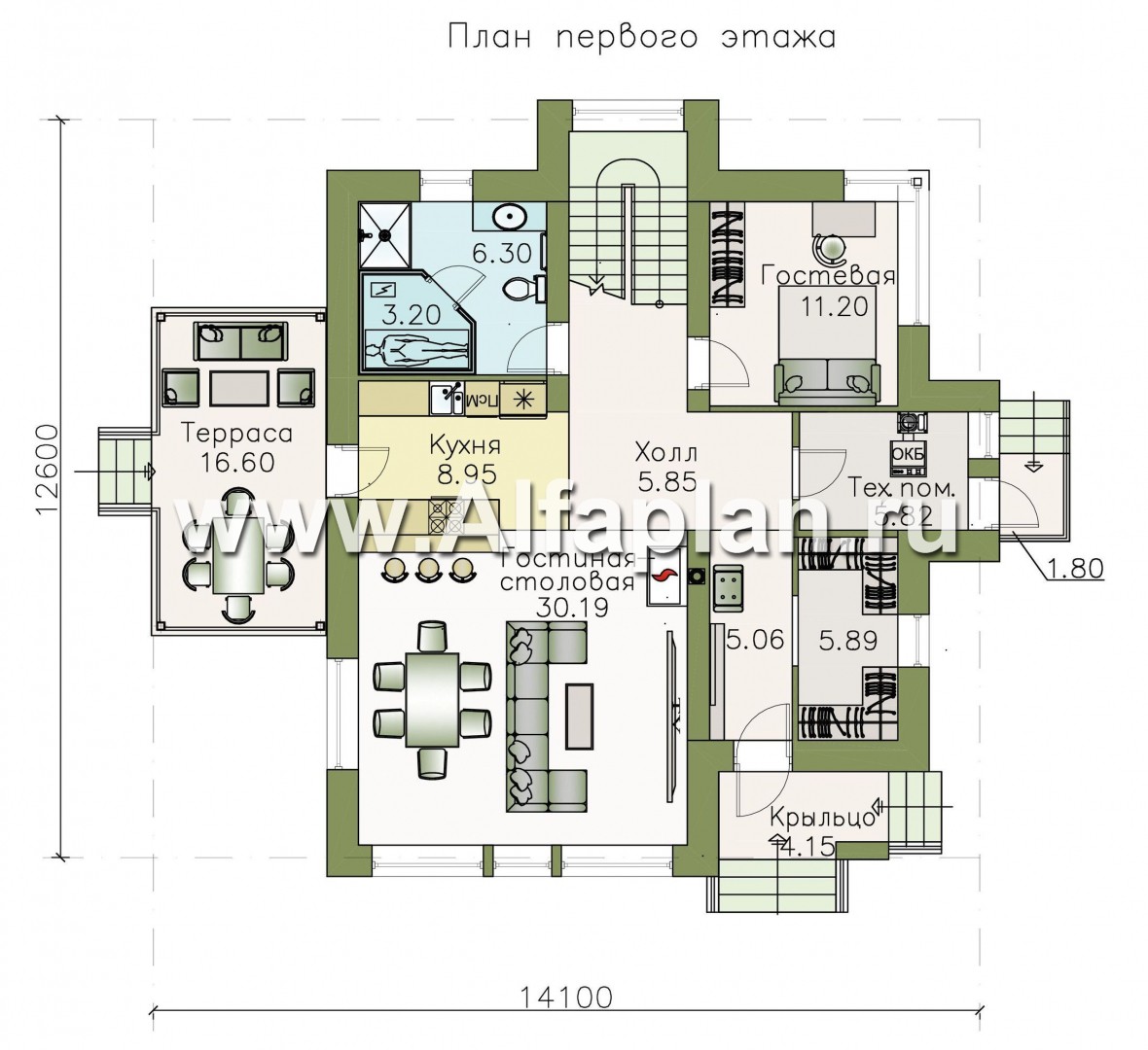 Проекты домов Альфаплан - «Плеяды» — современный мансардный дом - план проекта №1