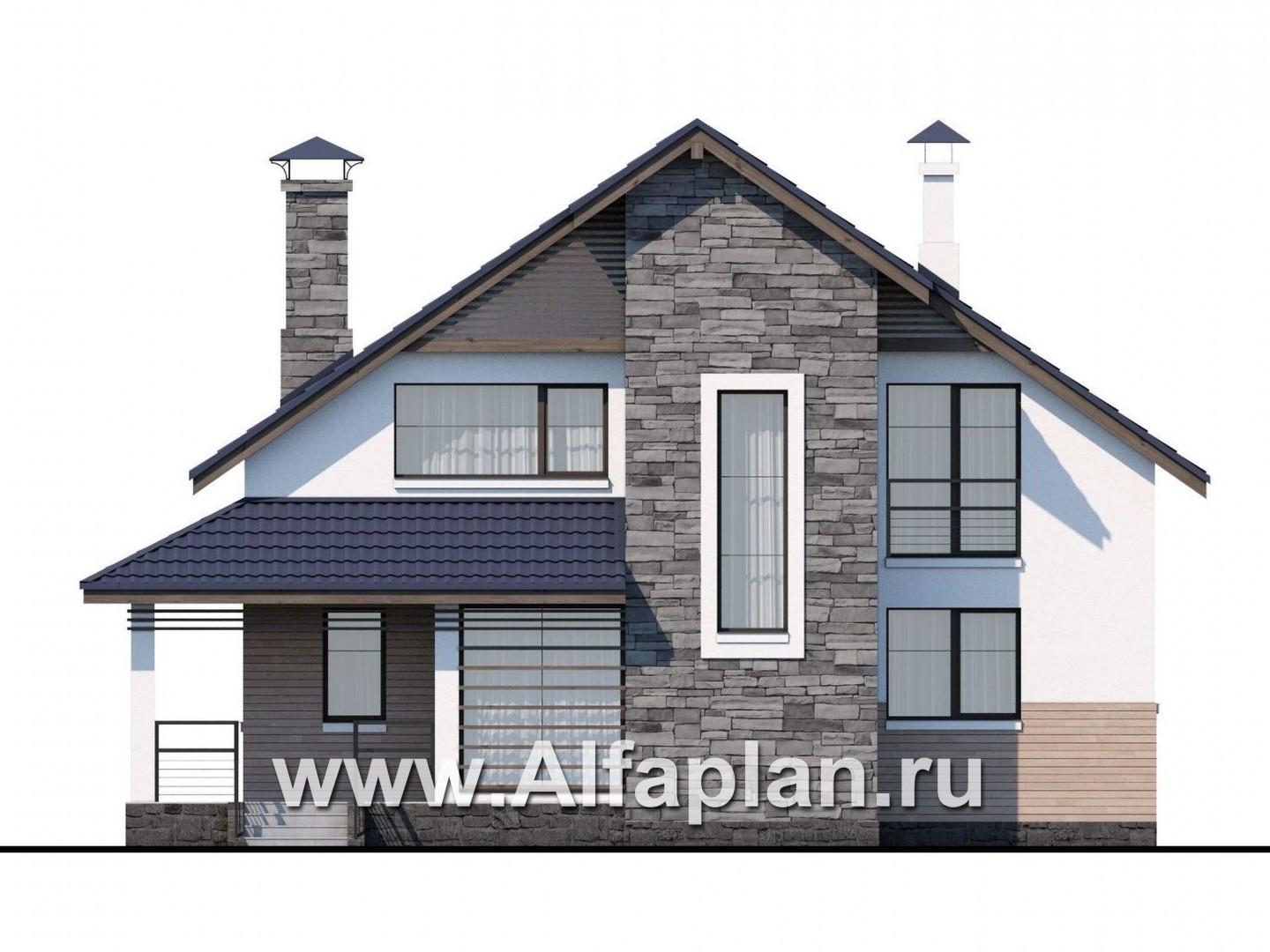 Проекты домов Альфаплан - «Территория комфорта» - Современный дом - шале - изображение фасада №1
