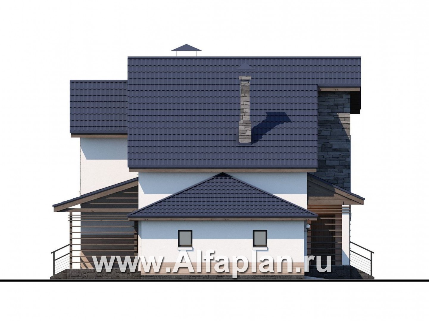 Проекты домов Альфаплан - «Территория комфорта» - современный дом - шале с гаражом - изображение фасада №2
