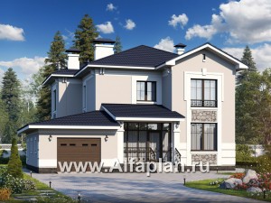 Проекты домов Альфаплан - «Белоостров» - коттедж с удобной планировкой и теплым гаражом - превью основного изображения