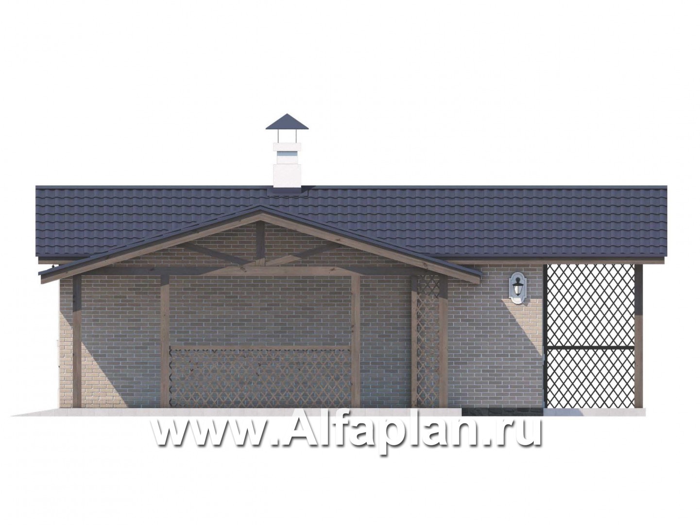 Проекты домов Альфаплан - Баня с навесом для машины для небольшой усадьбы - изображение фасада №2