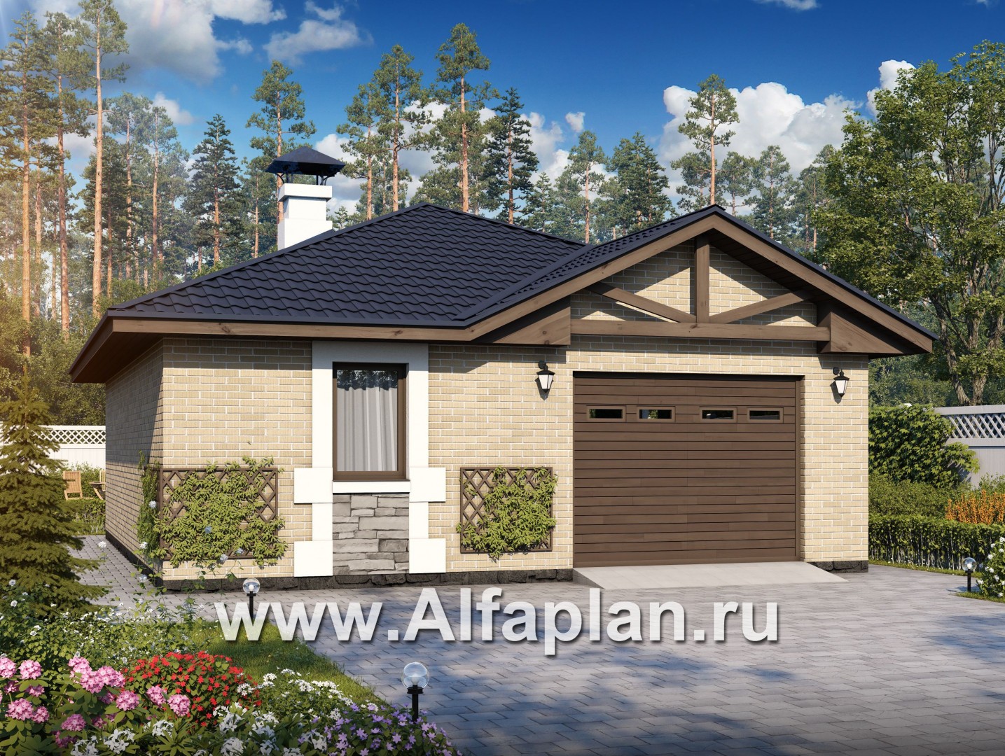 Проекты домов Альфаплан - Удобный хоз. блок с гаражом и баней - основное изображение
