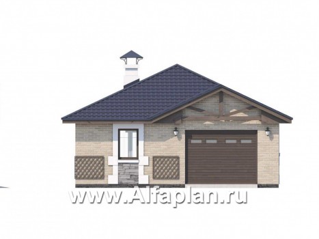 Проекты домов Альфаплан - Удобный хоз. блок с гаражом и баней - превью фасада №1
