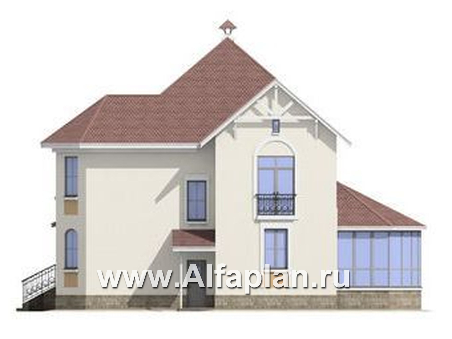 Проекты домов Альфаплан - «Амбиент»- респектабельный проект коттеджа с верандой - изображение фасада №2