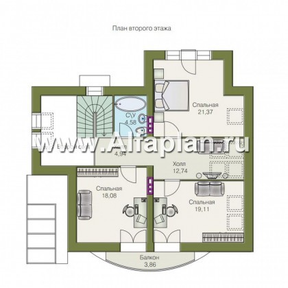 Проекты домов Альфаплан - «Свой остров» - коттедж с полукруглой гостиной и мансардными окнами - превью плана проекта №2