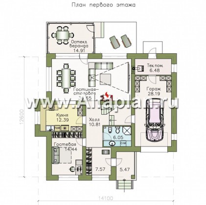 Проекты домов Альфаплан - «Четвертое измерение» - стильный современный дом с комфортабельной планировкой - превью плана проекта №1