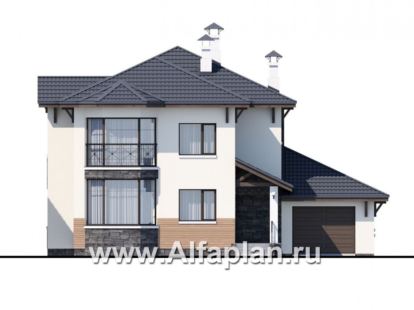 Проекты домов Альфаплан - «Четвертое измерение» - современный комфортный двухэтажный дом - изображение фасада №1