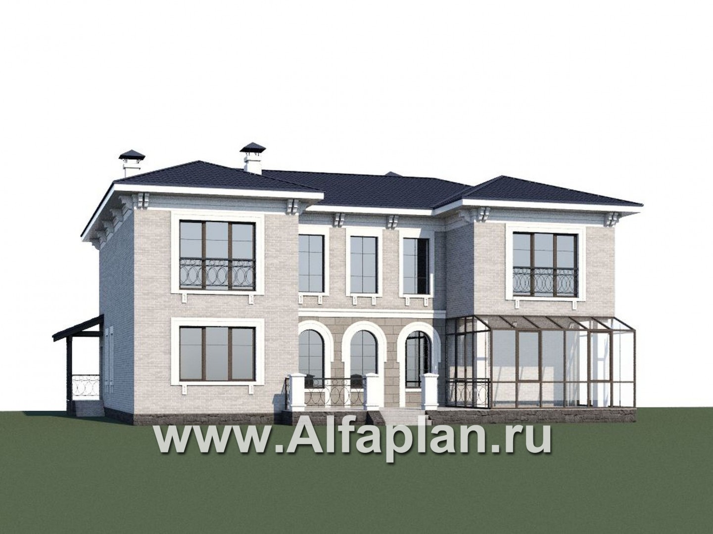 Проекты домов Альфаплан - «Меньшиков» - респектабельный классический двухэтажный особняк - дополнительное изображение №1