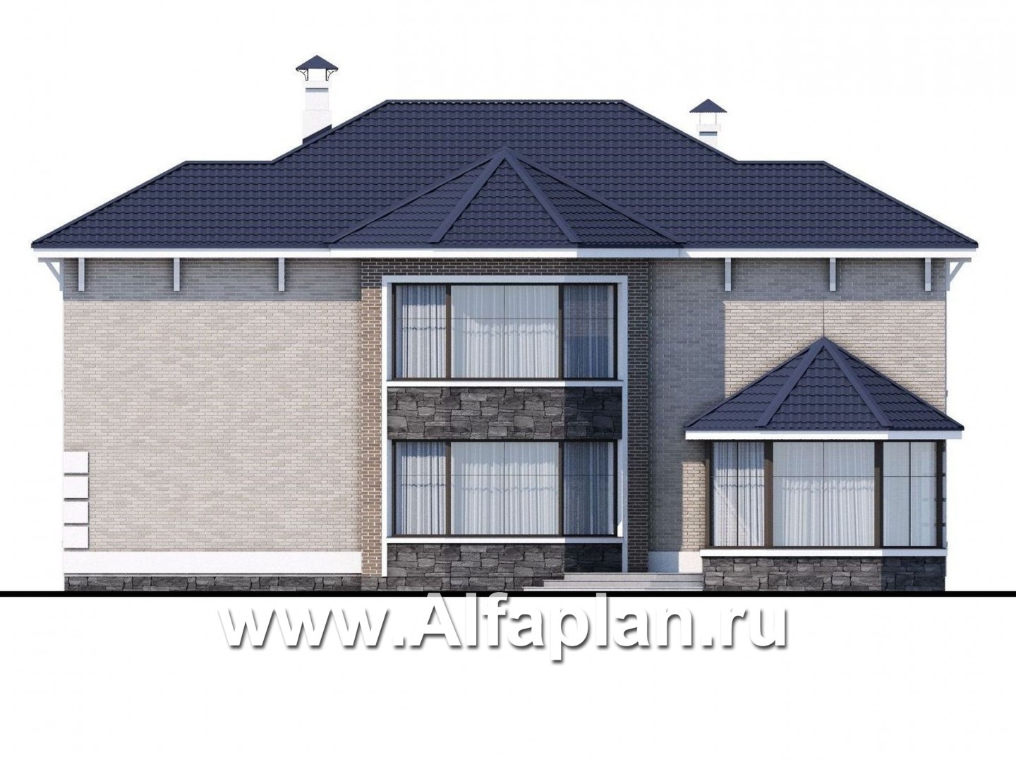 Проекты домов Альфаплан - «Воронцов» - комфортабельная вилла для большой семьи - изображение фасада №4