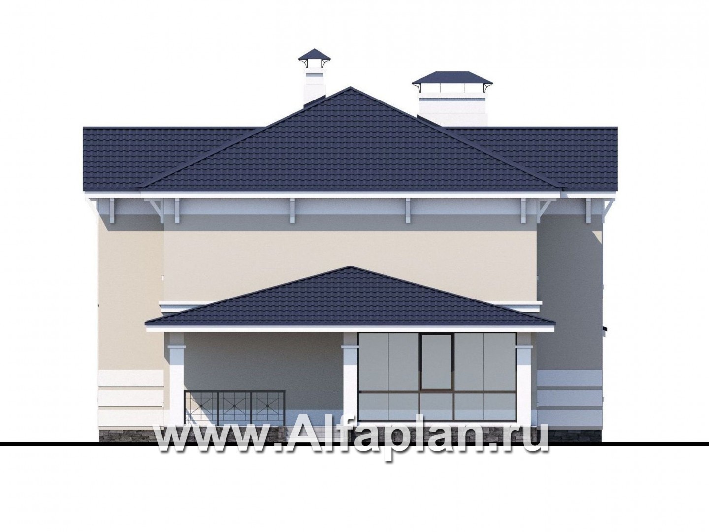 Проекты домов Альфаплан - «Патриций» - комфортабельный коттедж с большой верандой и террасой - изображение фасада №2