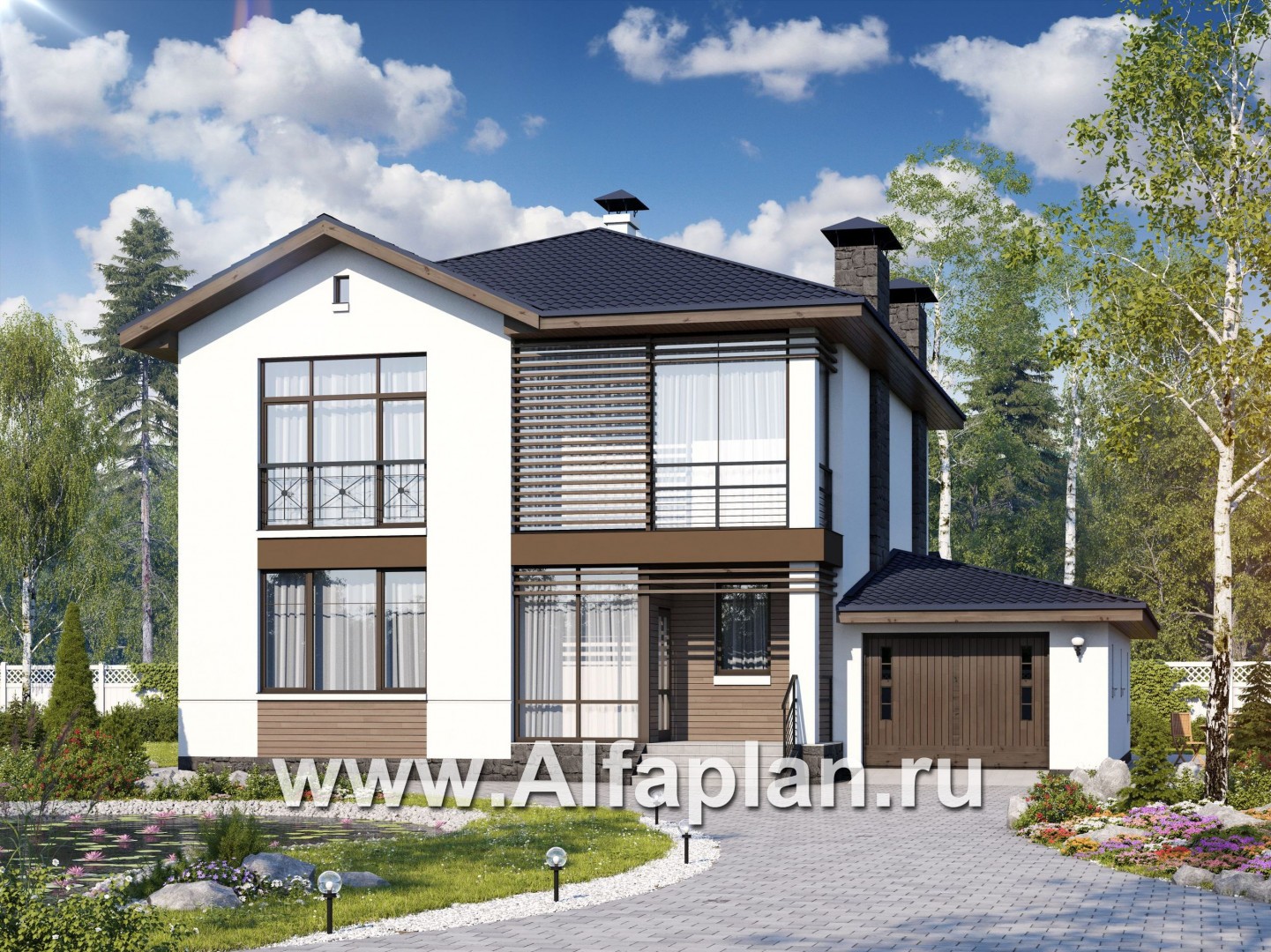 Проекты домов Альфаплан - «Выбор» - проект современного загородного дома с гаражом - основное изображение