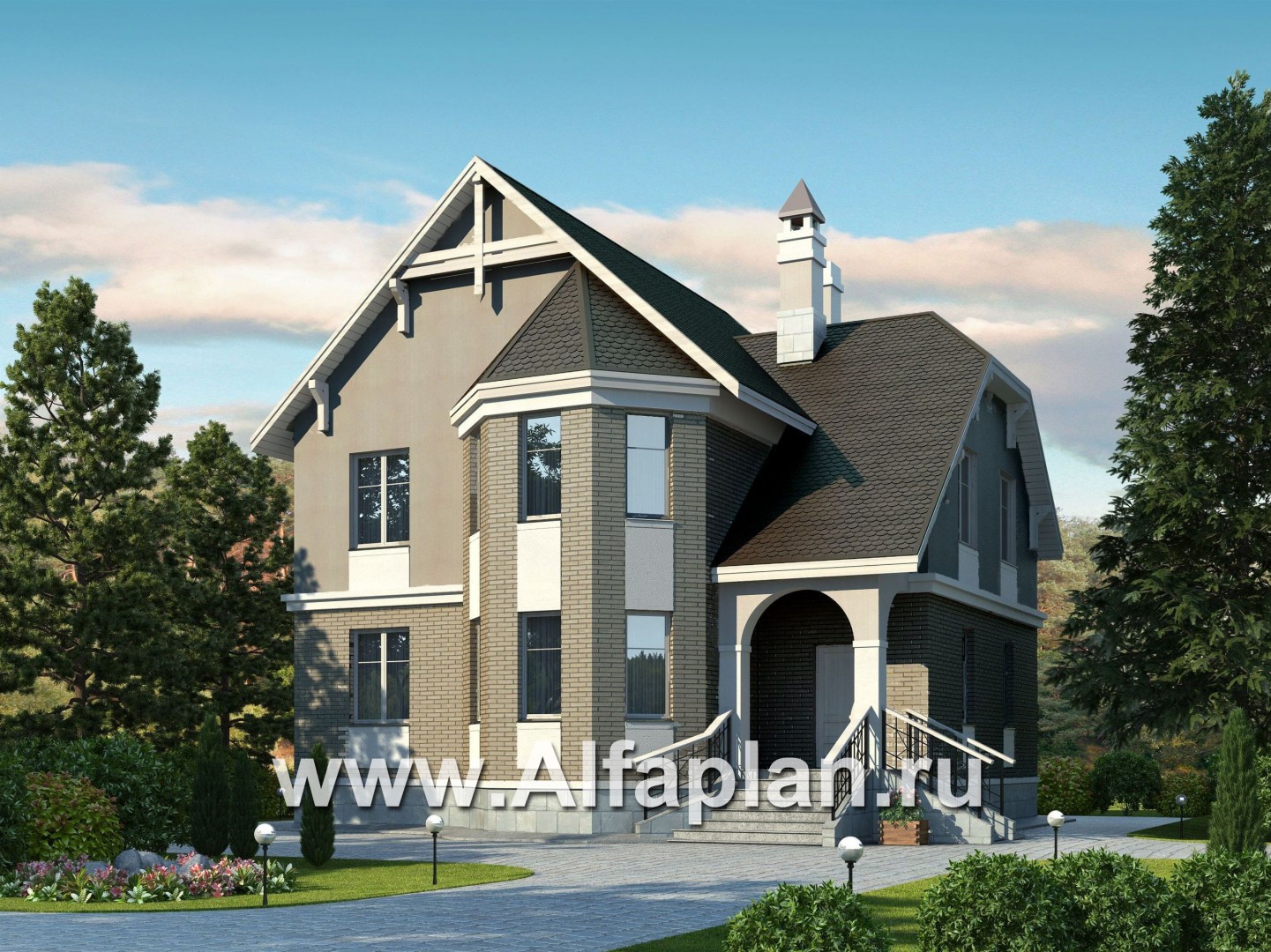 Проекты домов Альфаплан - «Успех» -двухэтажный дом  с верандой и эркером - основное изображение