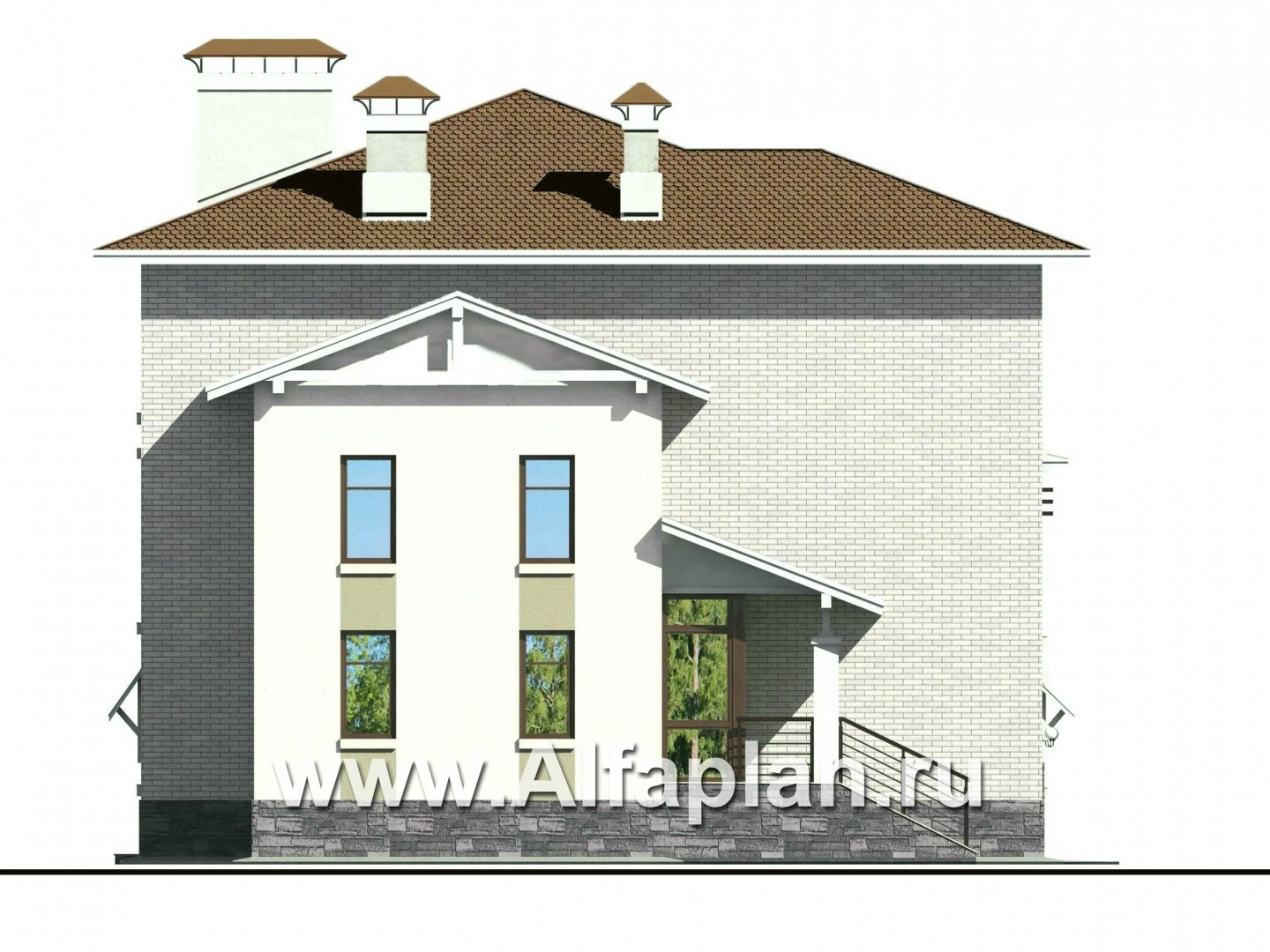 Проекты домов Альфаплан - «Светлые времена» - респектабельный особняк с большими окнами - изображение фасада №3