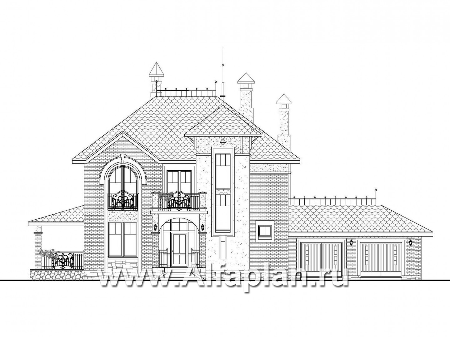 Проекты домов Альфаплан - «Разумовский» - проект коттеджа с мотивами модерна - изображение фасада №1