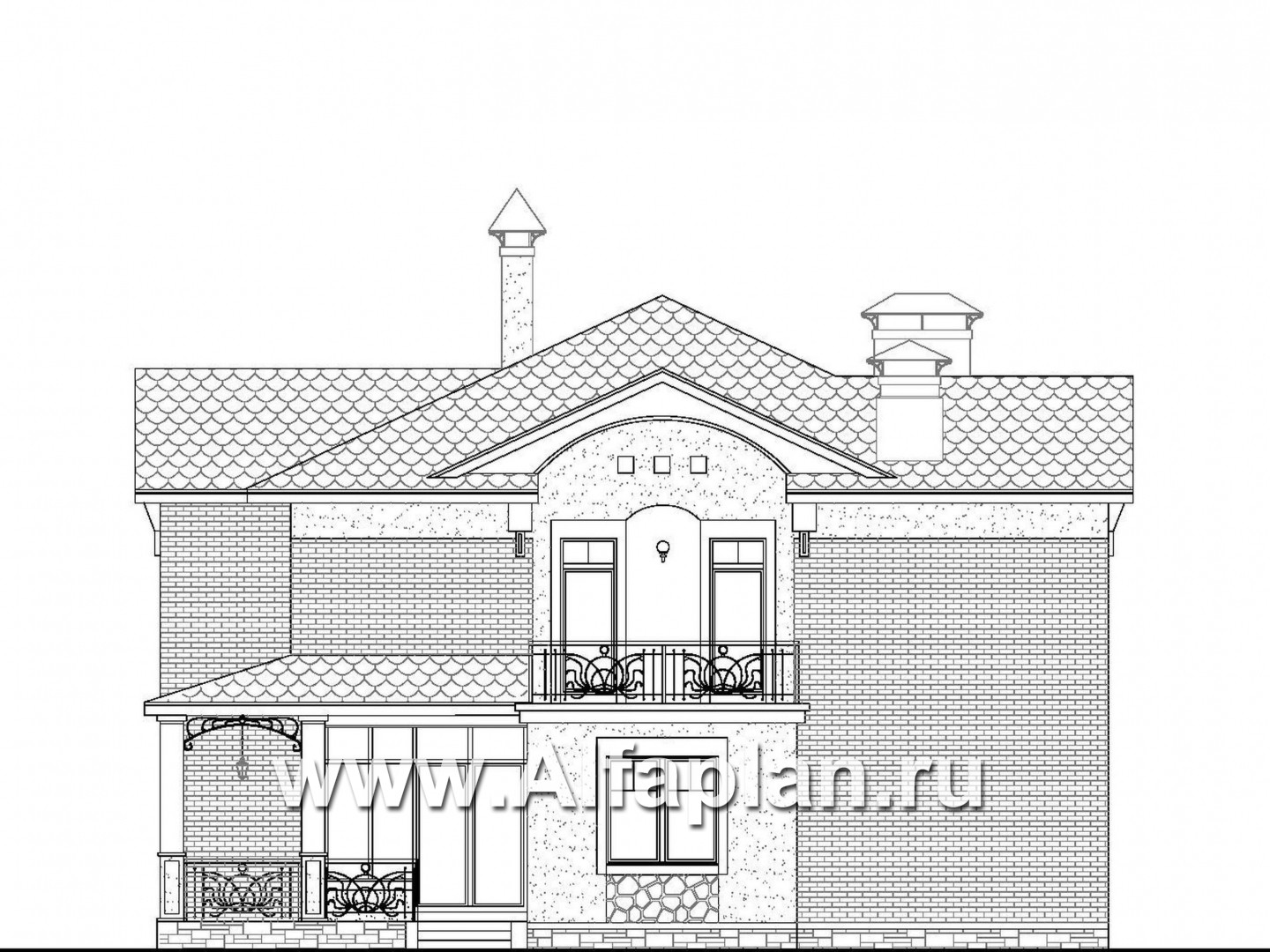 Проекты домов Альфаплан - «Голицын»- коттедж с двусветной гостиной и гаражом на два автомобиля - изображение фасада №2