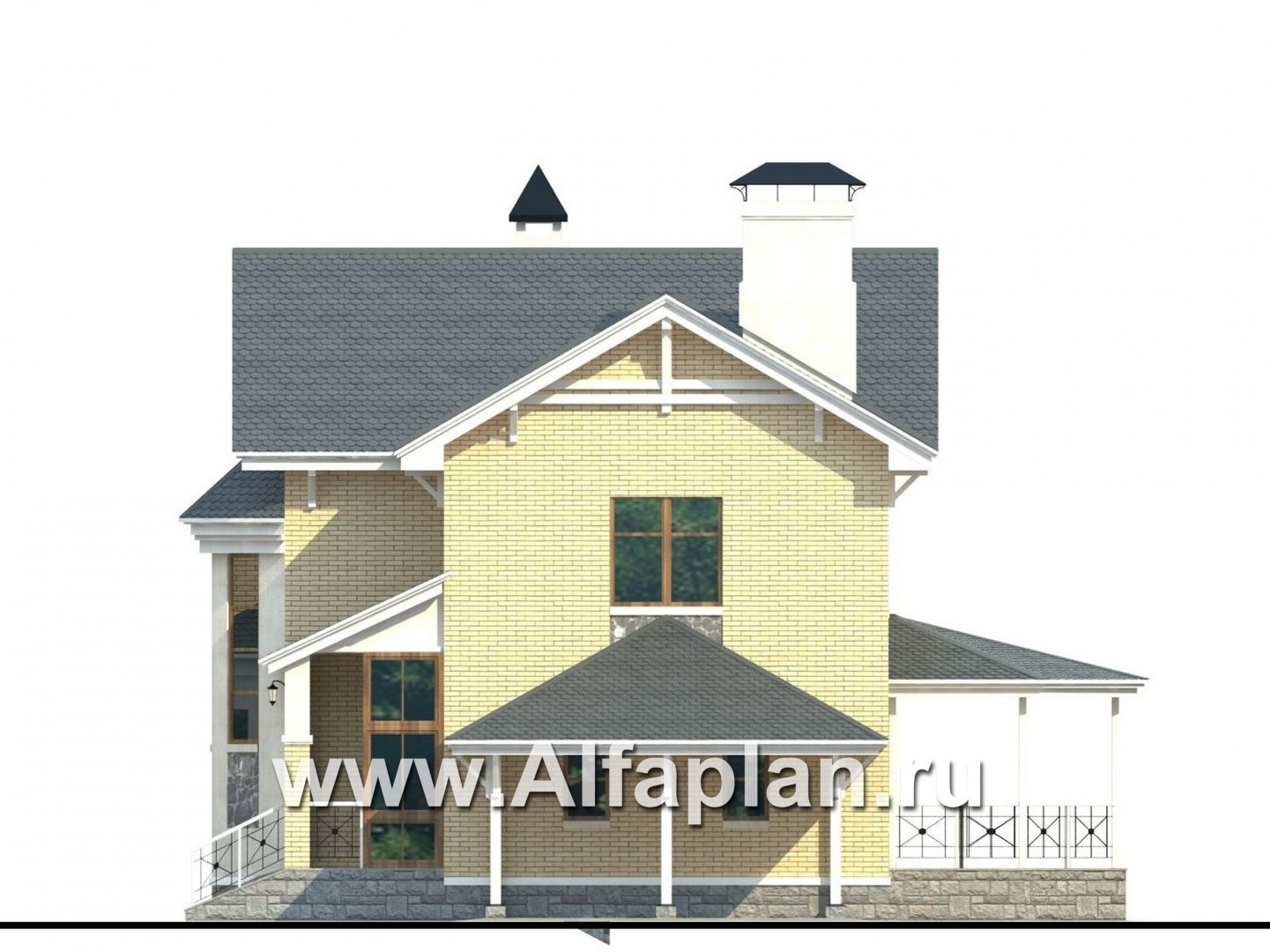 Проекты домов Альфаплан - «Лидер» - рациональный проект дома с навесом для машины - изображение фасада №2