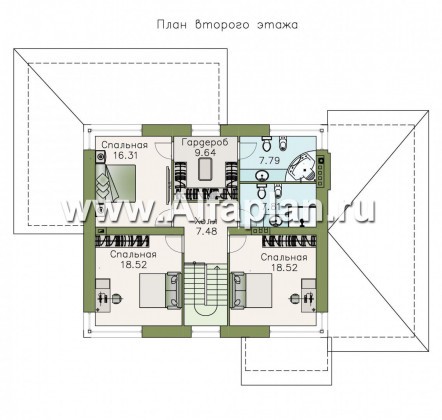 Проекты домов Альфаплан - «Рассвет» - коттедж с эффектными угловыми окнами, гаражом и верандой - превью плана проекта №2