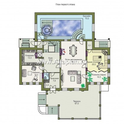 Проекты домов Альфаплан - «Поместье» - проект двухэтажного дома, с мансардойи двусветной гостиной, вилла в классическом стиле - превью плана проекта №2