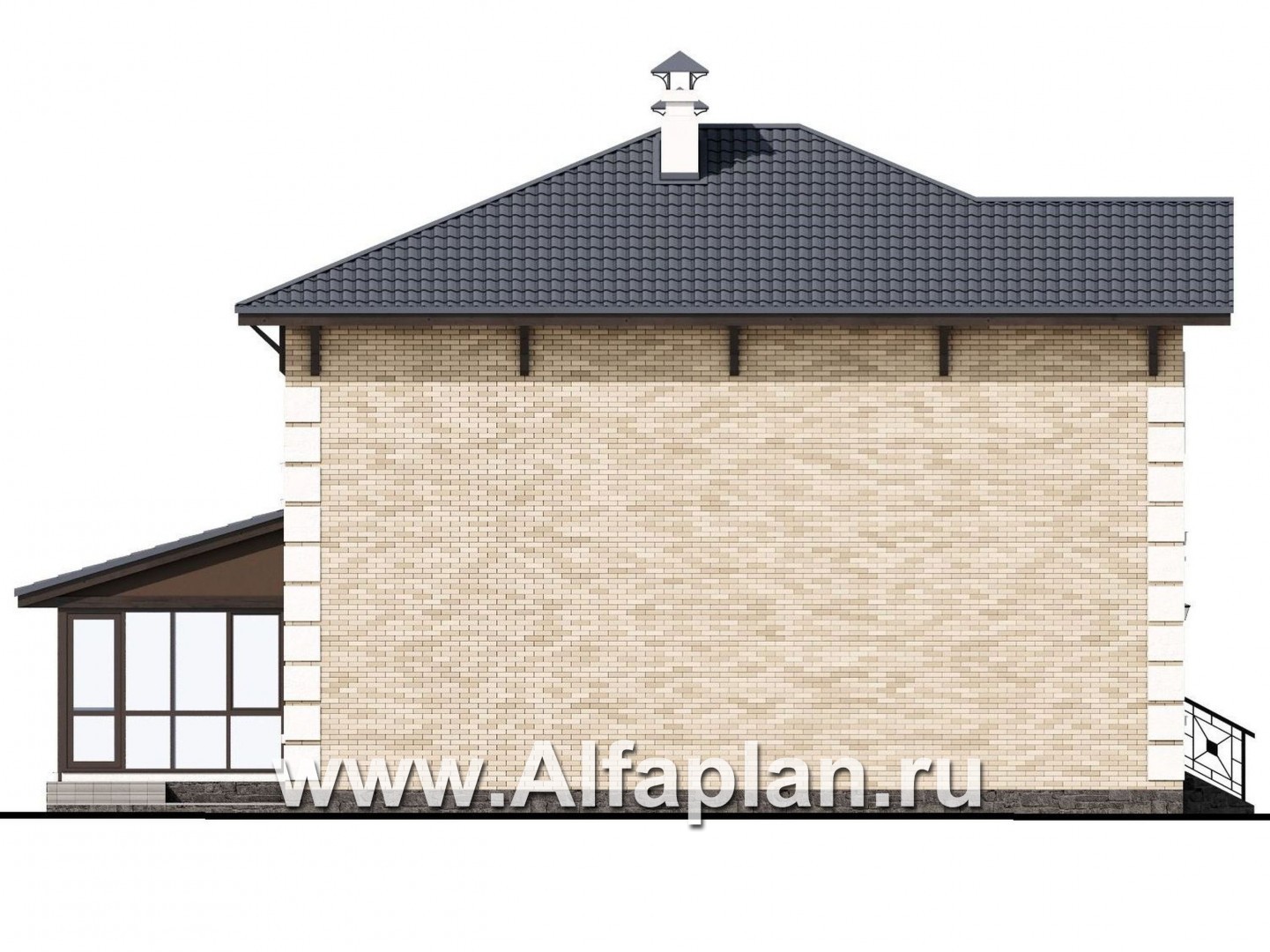 Проекты домов Альфаплан - «Седьмая высота» - комфортабельный дом с большой гостиной - изображение фасада №3