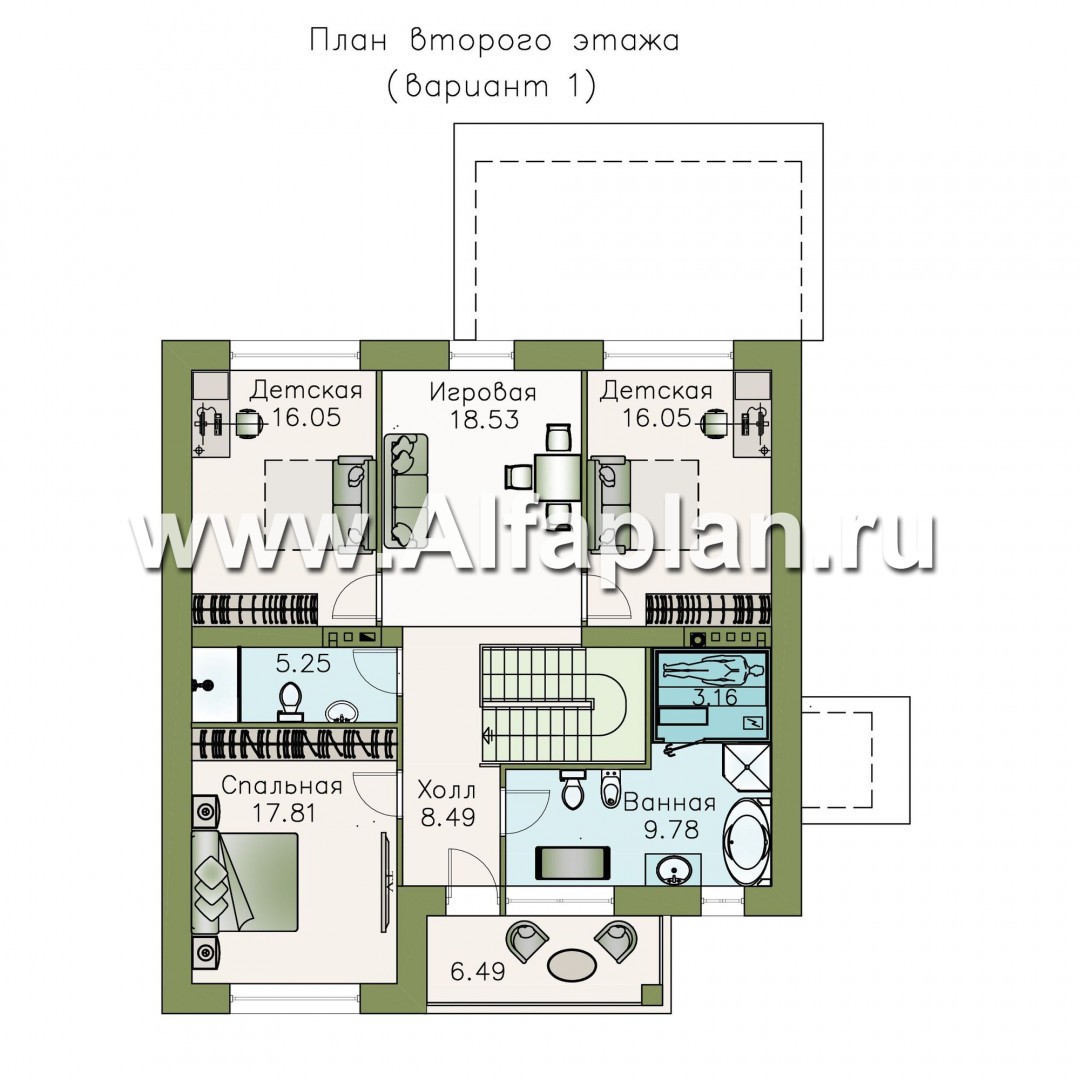 Проекты домов Альфаплан - «Седьмая высота» - комфортабельный дом с большой гостиной - изображение плана проекта №2