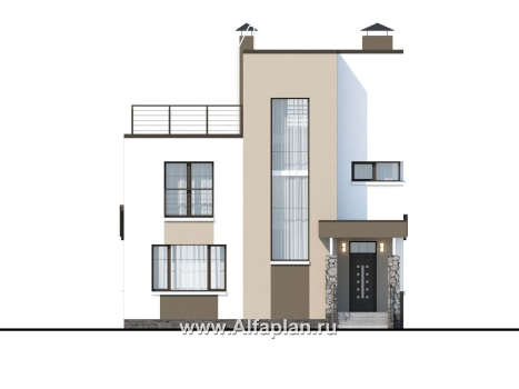 Проекты домов Альфаплан - «Приоритет» - компактный трехэтажный дом с «зеленой» кровлей - превью фасада №1