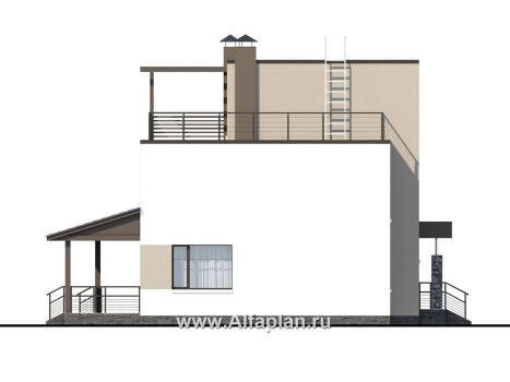 Проекты домов Альфаплан - «Приоритет» - компактный трехэтажный дом с «зеленой» кровлей - превью фасада №3