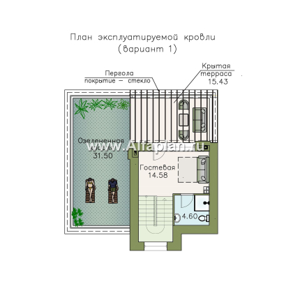 Проекты домов Альфаплан - «Приоритет» - компактный трехэтажный дом с «зеленой» кровлей - превью плана проекта №4