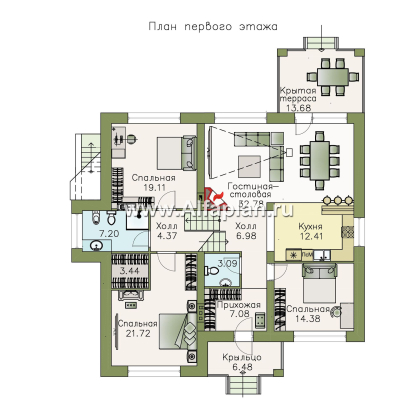 Проекты домов Альфаплан - «Двенадцать месяцев» - современный полутораэтажный коттедж - превью плана проекта №2