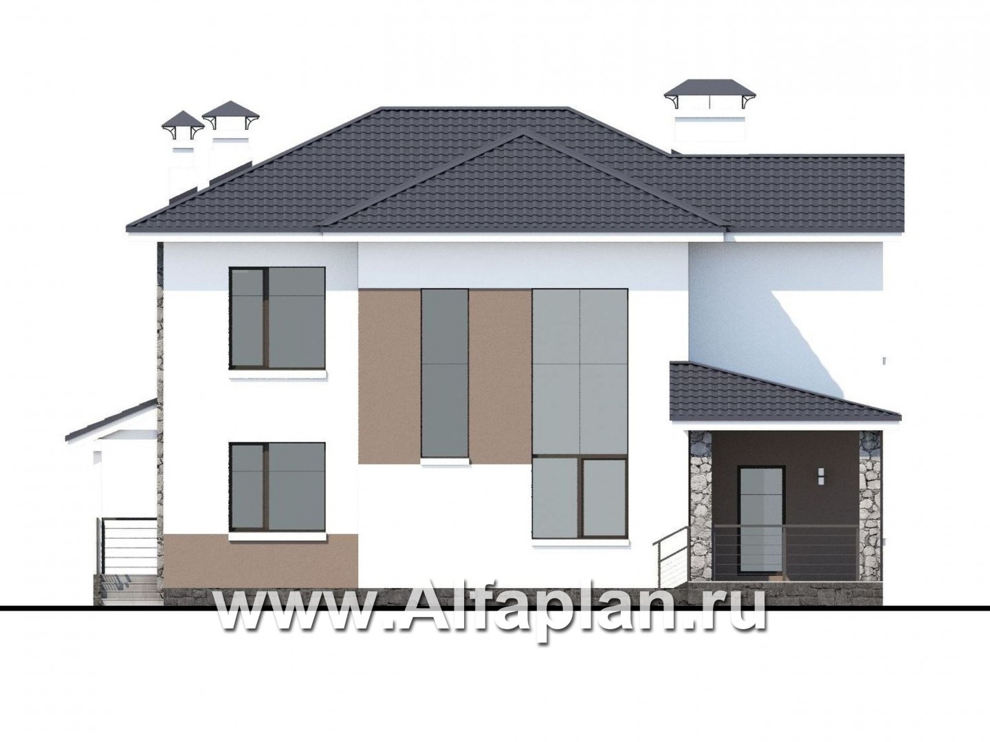 Проекты домов Альфаплан - «Гедонист»-  комфортный коттедж с эффектным остеклением - изображение фасада №4