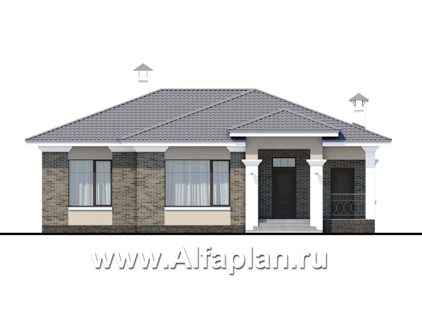Проекты домов Альфаплан - «Жасмин» - одноэтажный дом в классическом стиле - изображение фасада №1