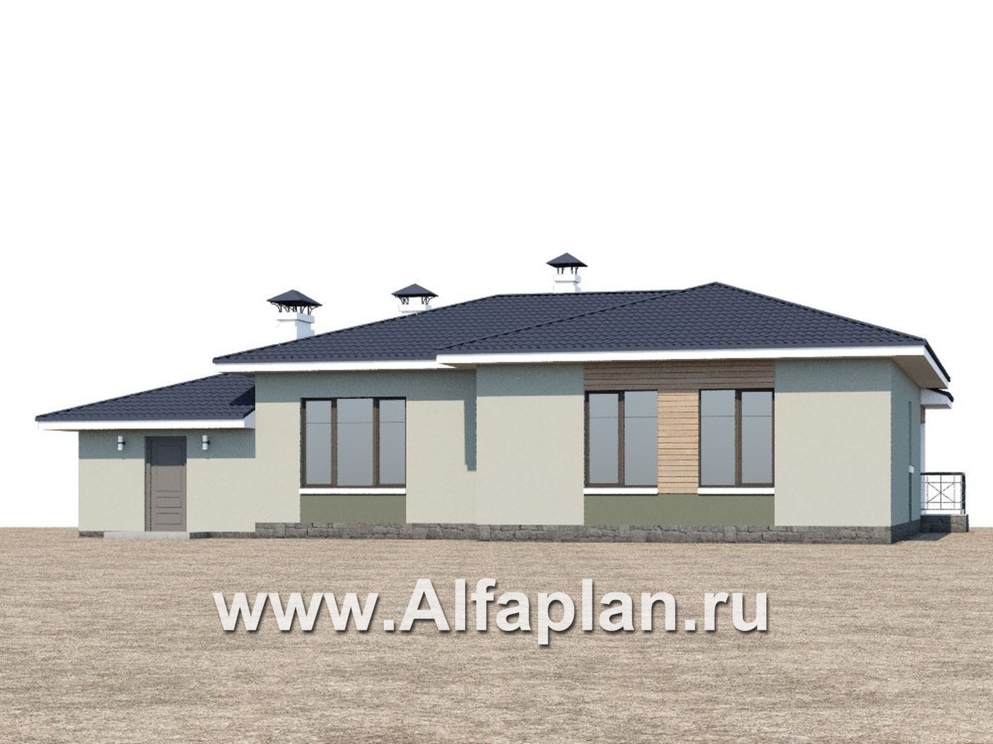 Проекты домов Альфаплан - «Теплый очаг» - компактный одноэтажный дом с гаражом - дополнительное изображение №1