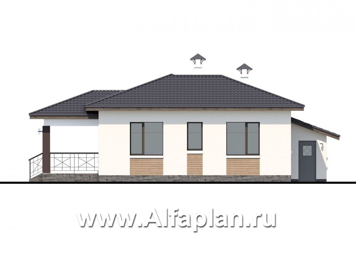 Проекты домов Альфаплан - «Пассия» - одноэтажный коттедж с гаражом и террасой - изображение фасада №4