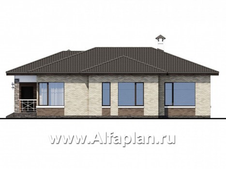 Проекты домов Альфаплан - «Грация» - современный компактный одноэтажный коттедж с террасой - превью фасада №2