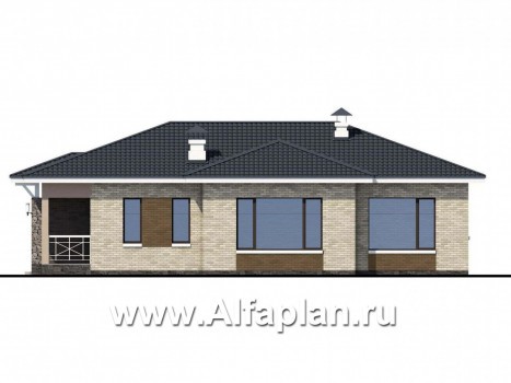 Проекты домов Альфаплан - «Урания» - современный одноэтажный коттедж с террасой - превью фасада №2