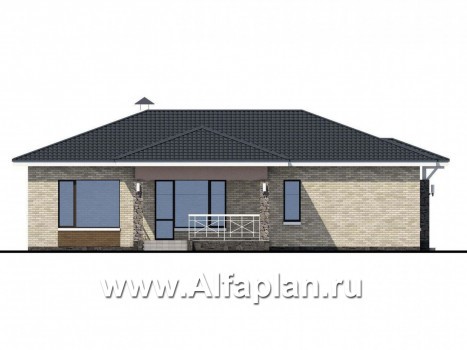 Проекты домов Альфаплан - «Урания» - современный одноэтажный коттедж с террасой - превью фасада №3