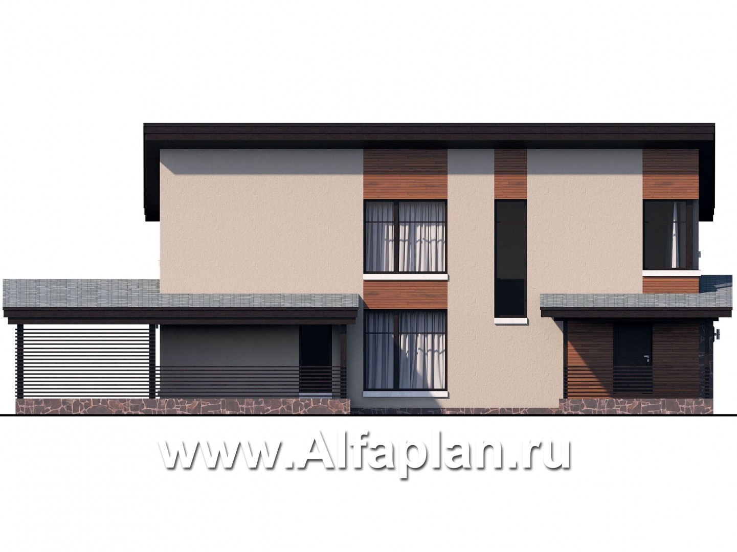Проекты домов Альфаплан - «Писарро» - проект дома с односкатной кровлей для узкого участка - изображение фасада №3