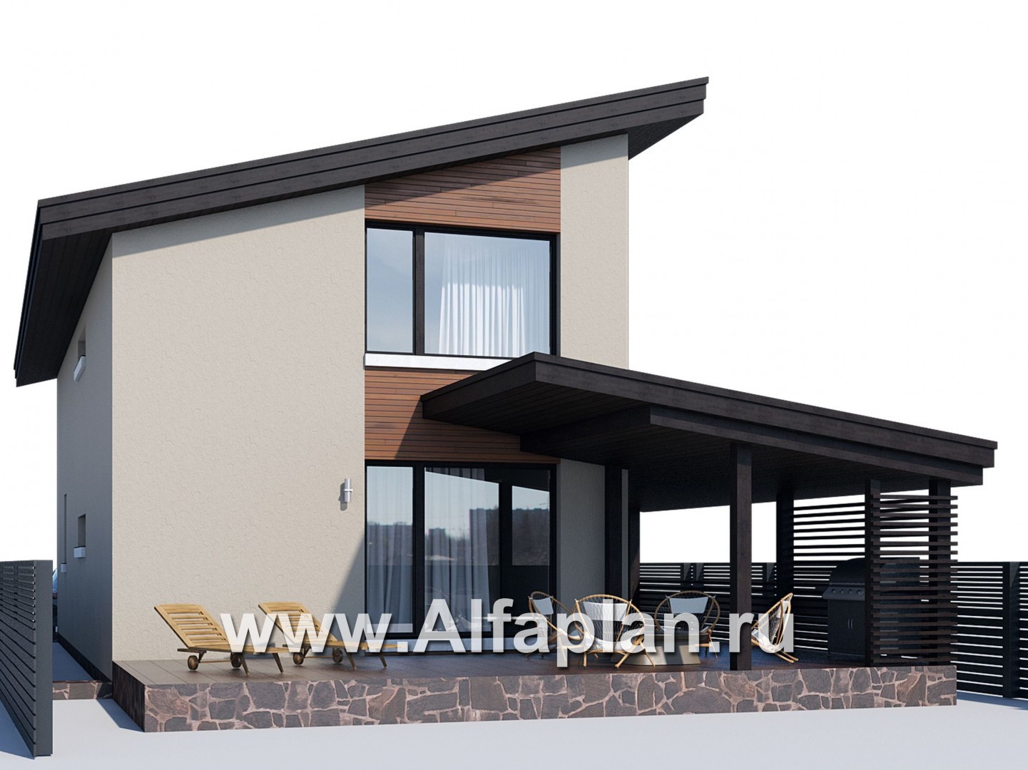 Проекты домов Альфаплан - «Писарро» - проект дома с односкатной кровлей для узкого участка - дополнительное изображение №1