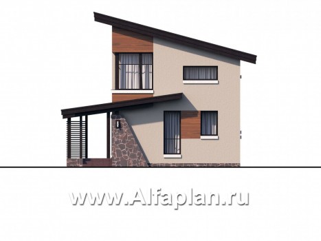 Проекты домов Альфаплан - «Писарро» - проект дома с односкатной кровлей для узкого участка - превью фасада №1