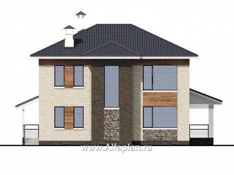 Проекты домов Альфаплан - «Светлая полоса» - современный двухэтажный коттедж с верандой - превью фасада №4