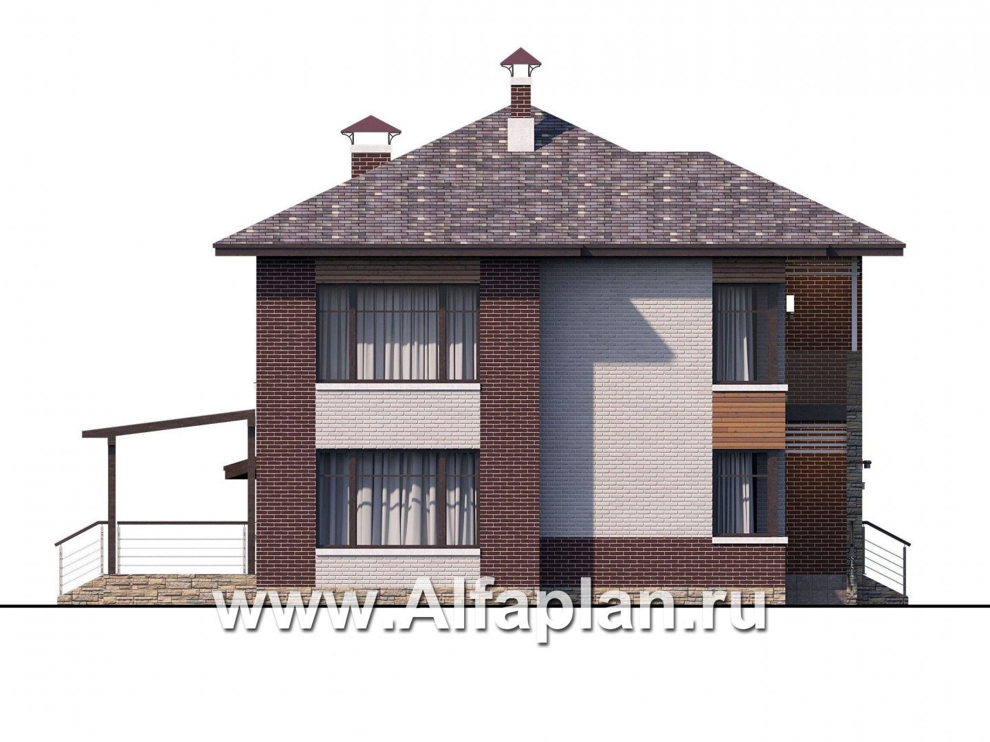 Проекты домов Альфаплан - «Эндорфин» - современный двухэтажный дом с гаражом - изображение фасада №3
