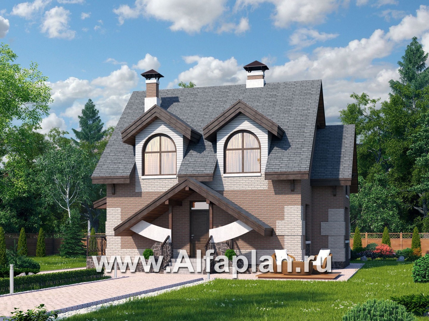 Проекты домов Альфаплан - «Улыбка» - компактный загородный дом - основное изображение