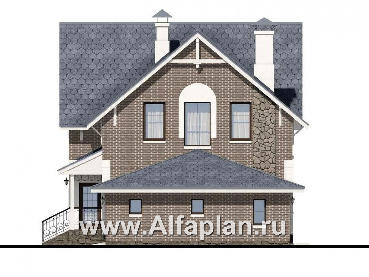 Проекты домов Альфаплан - Дом из газобетона «Оптима» - изображение фасада №2