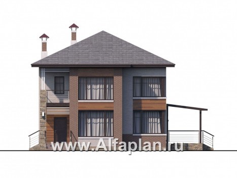 Проекты домов Альфаплан - «Печора» - стильный двухэтажный коттедж - превью фасада №1