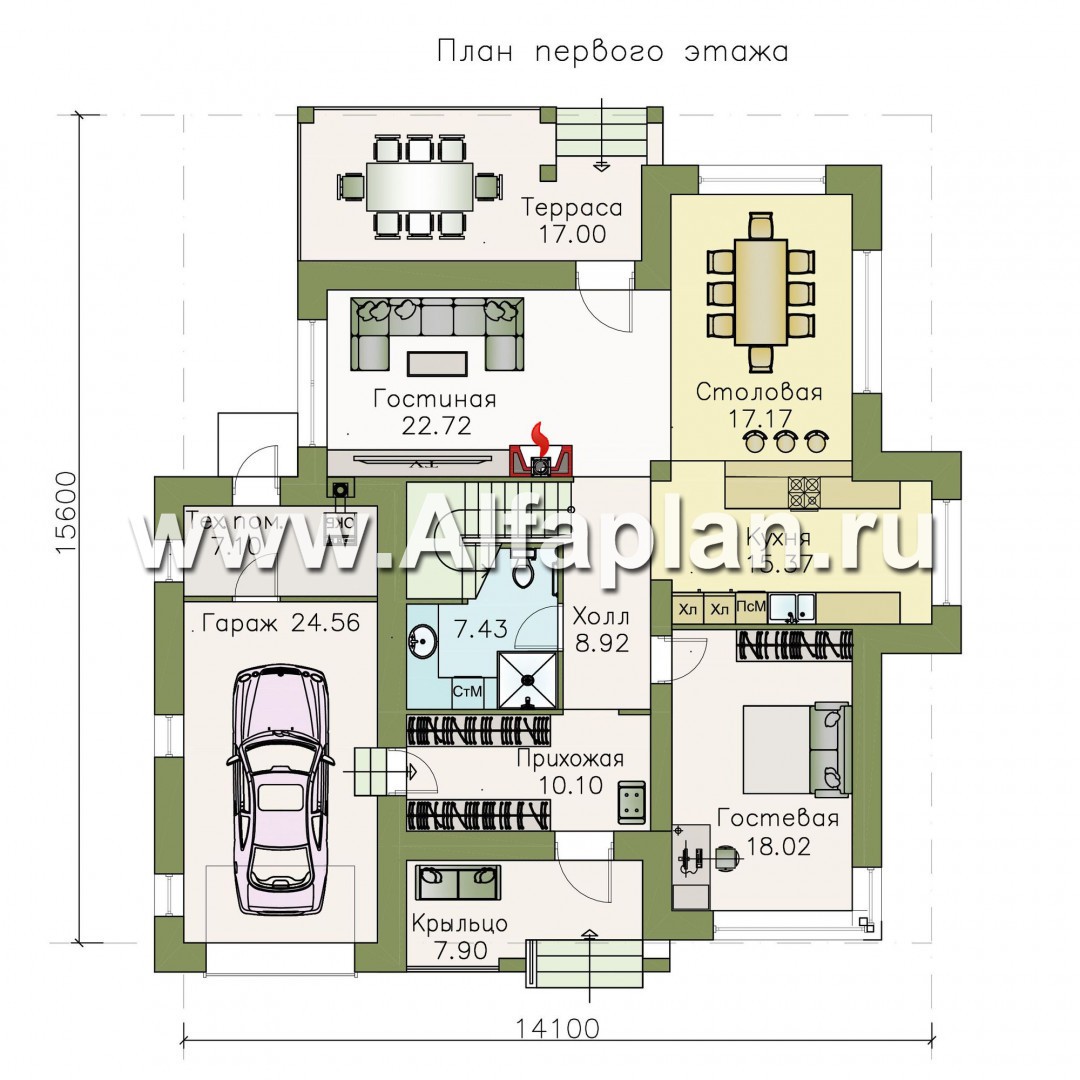 Проекты домов Альфаплан - «Эридан» - современный стильный дом с террасой и гаражом - изображение плана проекта №1