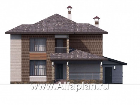 Проекты домов Альфаплан - «Эридан» - современный стильный дом с террасой и гаражом - превью фасада №4