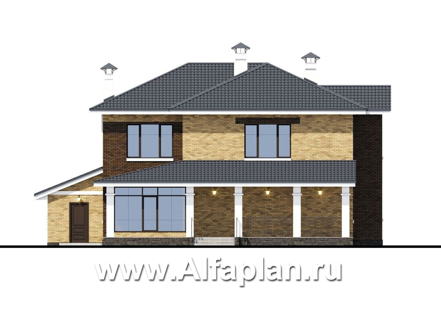 Проекты домов Альфаплан - «Граф Орлов» - классический комфортабельный коттедж с гаражом - изображение фасада №4