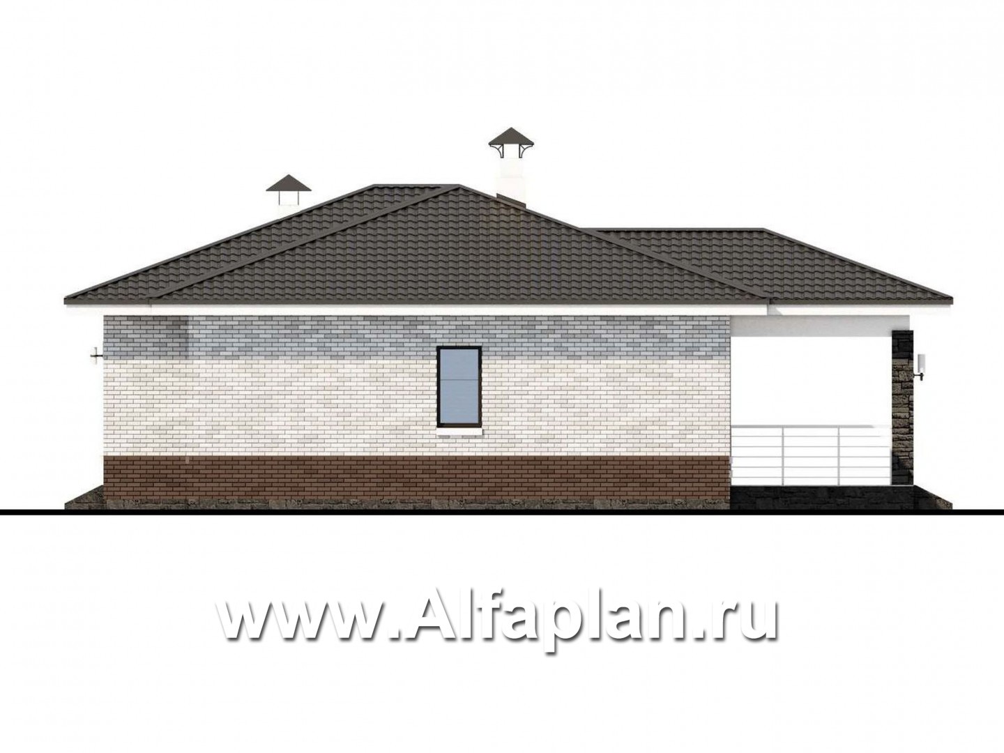 Проекты домов Альфаплан - «Наяда» - современный одноэтажный коттедж с террасой - изображение фасада №2